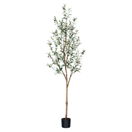 Dr.planzen 6ft Artificial Olive Tree Indoor, Tall Faux Olive Tree, Artificial Plants With Natural Wood Trunk and Lifelike Fruits for Home Office Decor
