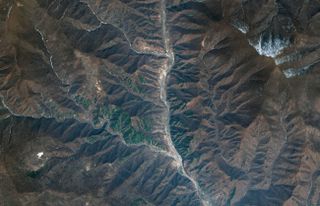 This DigitalGlobe satellite image shows Punggye-ri, the North Korea nuclear test site.
