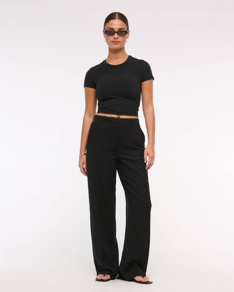 Curve Love Tailored Linen-Blend Wide Leg Pant