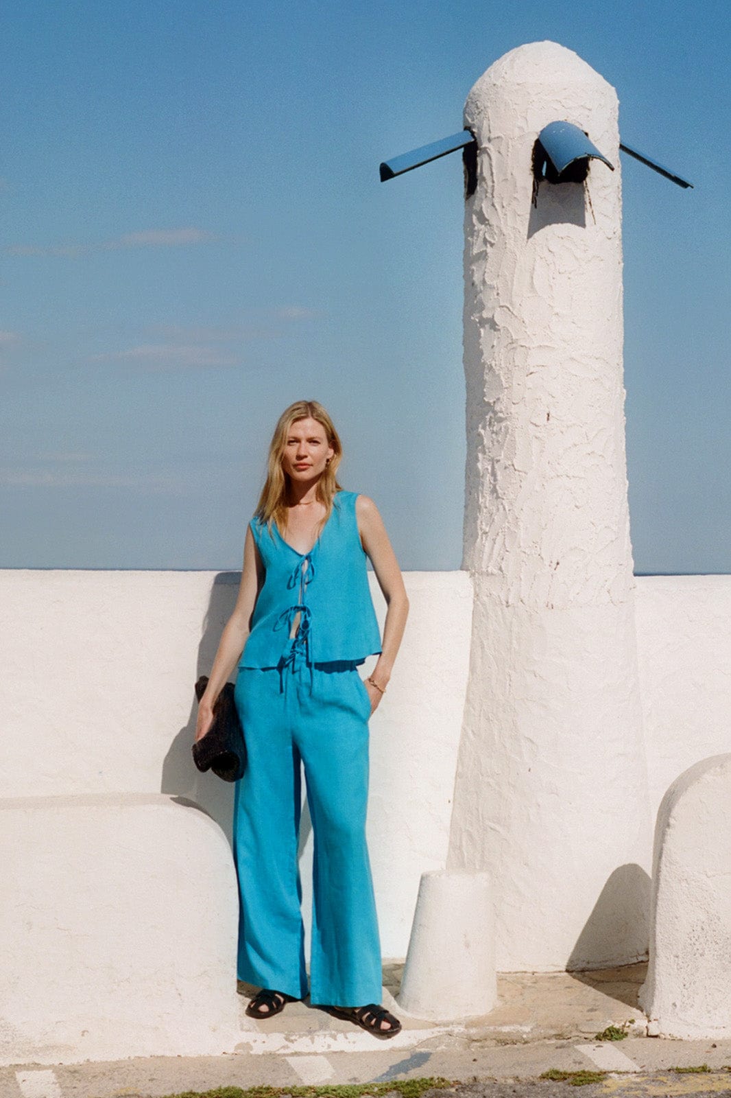 The Camilla Sleeveless Tie Top in Ice Blue