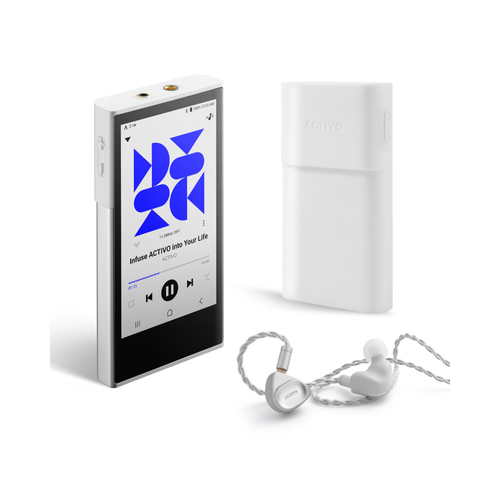 Activo P1 player + custom-fit case + Activo Volcano earphones