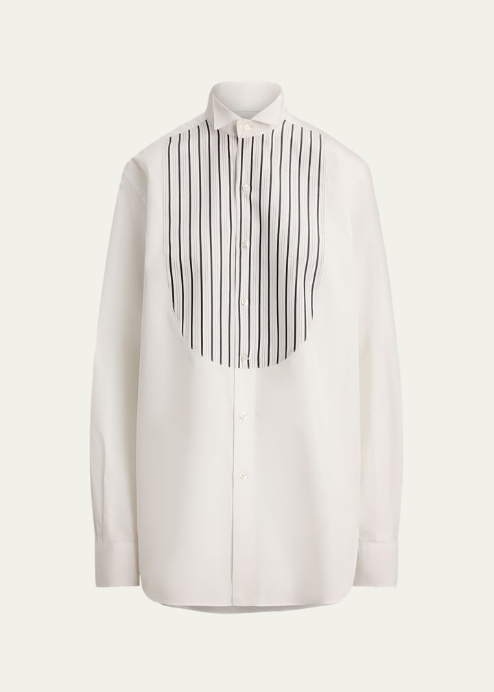 Courtney Striped Bib-Front Broadcloth Tuxedo Shirt