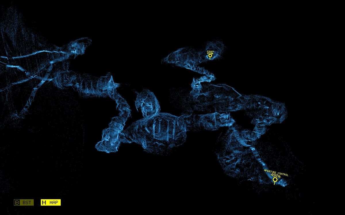 Scanner Sombre's map can be zoomed and rotated, and shows the actual location of every single dot you've placed.