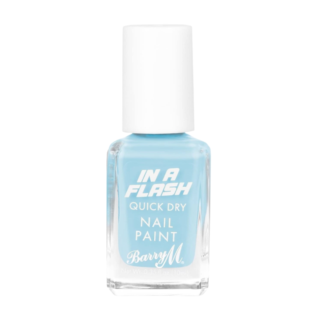 A product shot of the Barry M In A Flash In Speedy Sky Blue, on a white background