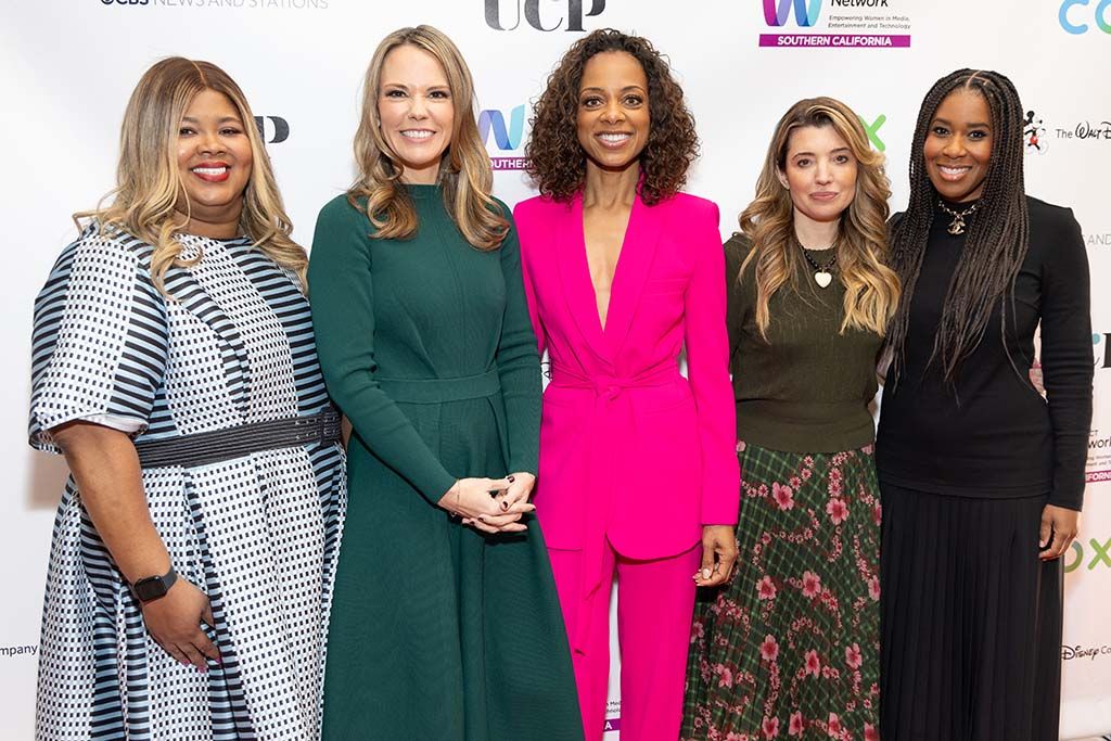 At The WICT Network&rsquo;s 28th annual LEA Awards luncheon in Beverly Hills (l. to r.): honorees Kia Painter, Cox Communications, and Wendy McMahon, CBS News &amp; Stations; host Nischelle Turner of &lsquo;Entertainment Tonight;&rsquo; and honorees Beatrice Springborn, UPC and Universal International Studios; and Tara Duncan, Onyx Collective.