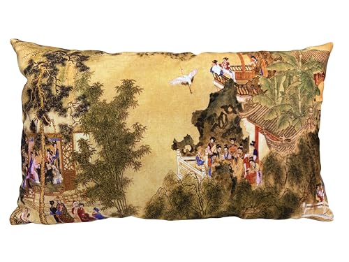 Whooplaart Decorative Velvet Rectangle 12x20 Pillow Cushion Cover Chinoiserie Pillow Covers Double Sides Bed Sofa Pillows