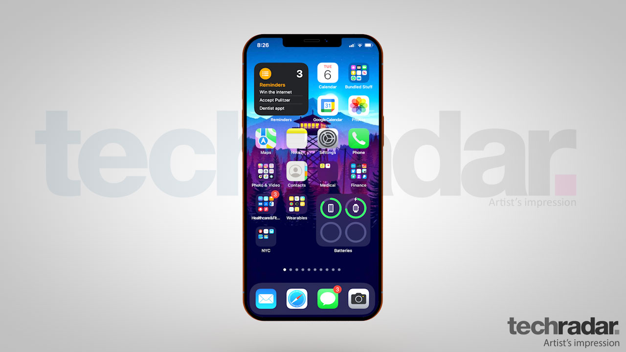 An artist's impression of the iPhone 13 with iOS 15 on show