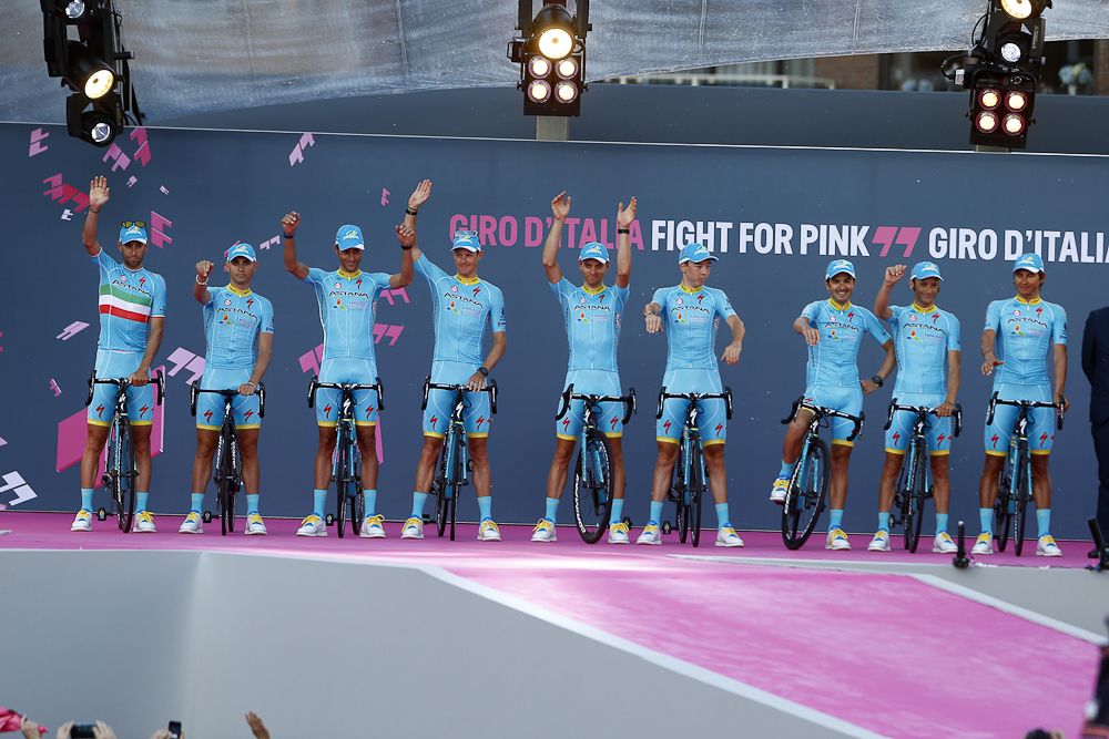 Astana on stage at the Giro d'Italia presentation