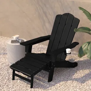 Avir Commercial All-Weather Adirondack Chair With Pullout Ottoman & Cupholder