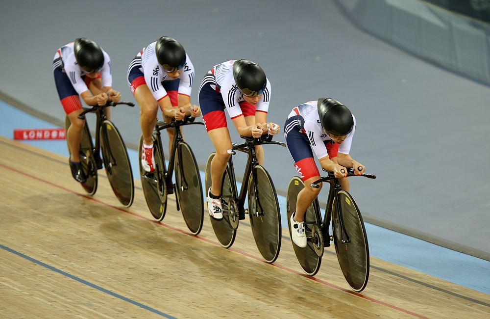 The Great Britain team in action during their third place play off race in the Women's Team Pursuit