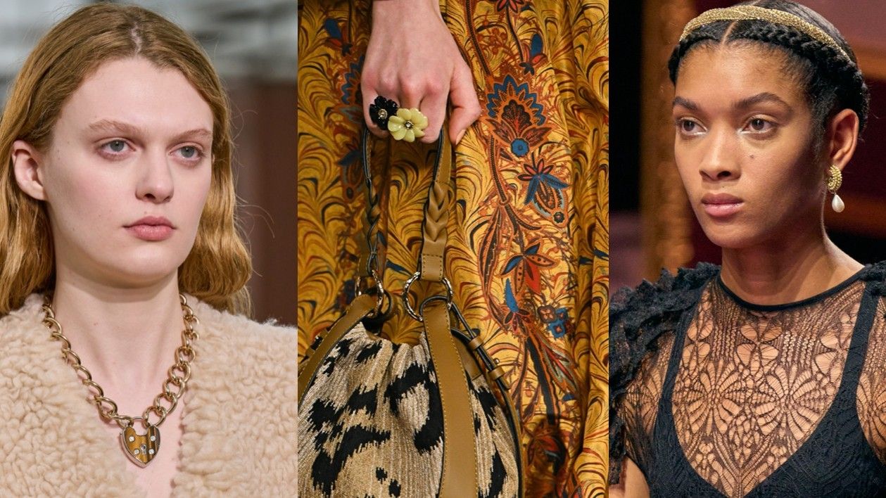 models wearing a necklace and rings and earrings on the fall 2022 runways