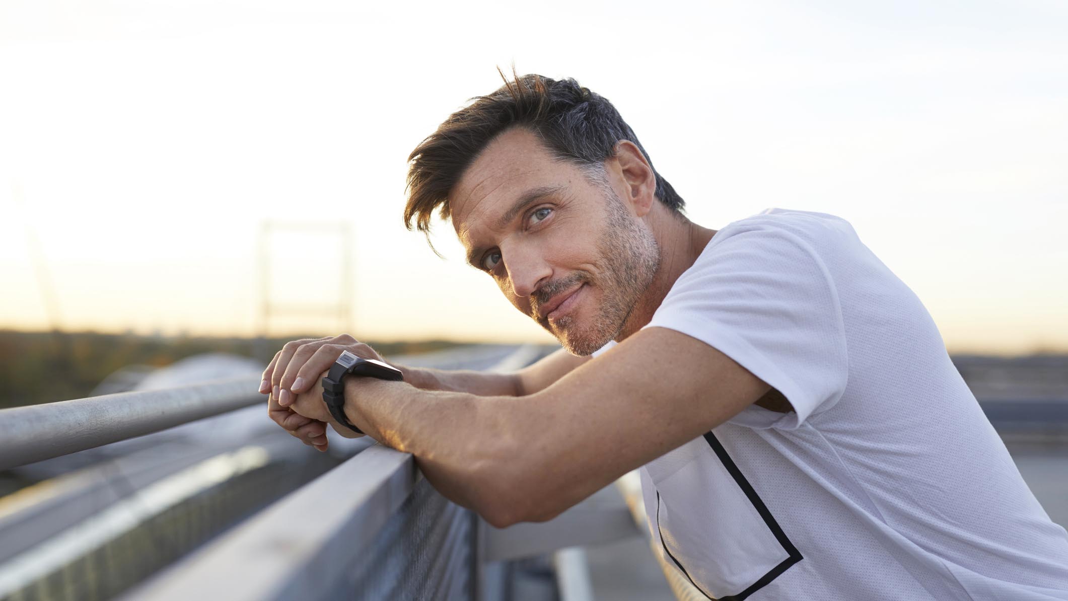 a middle aged man working out