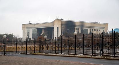 Burned-out building in Kazakhstan