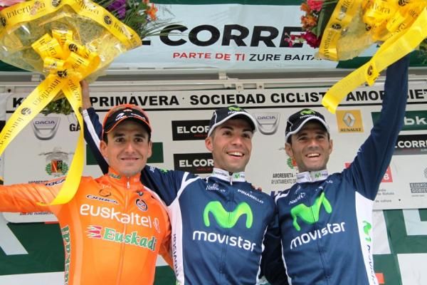 Klasika Primavera de Amorebieta podium (l-r): Igor Anton, 3rd; Giovanni Visconti, 1st; Alejandro Valverde, 3rd