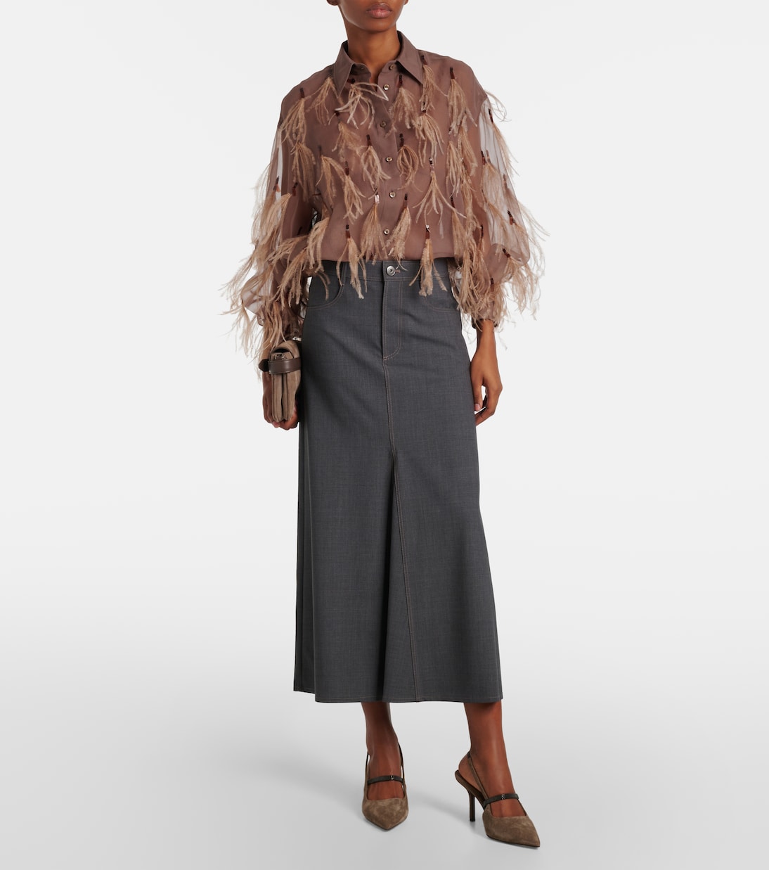 Feather-Trimmed Silk Organza Shirt