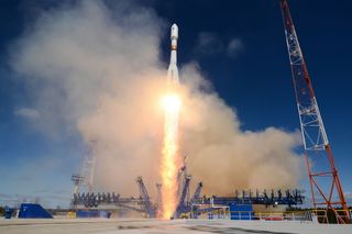 A Soyuz-2 rocket launches a missile-warning satellite from Plesetsk Cosmodrome in northern Russia on May 22, 2020.