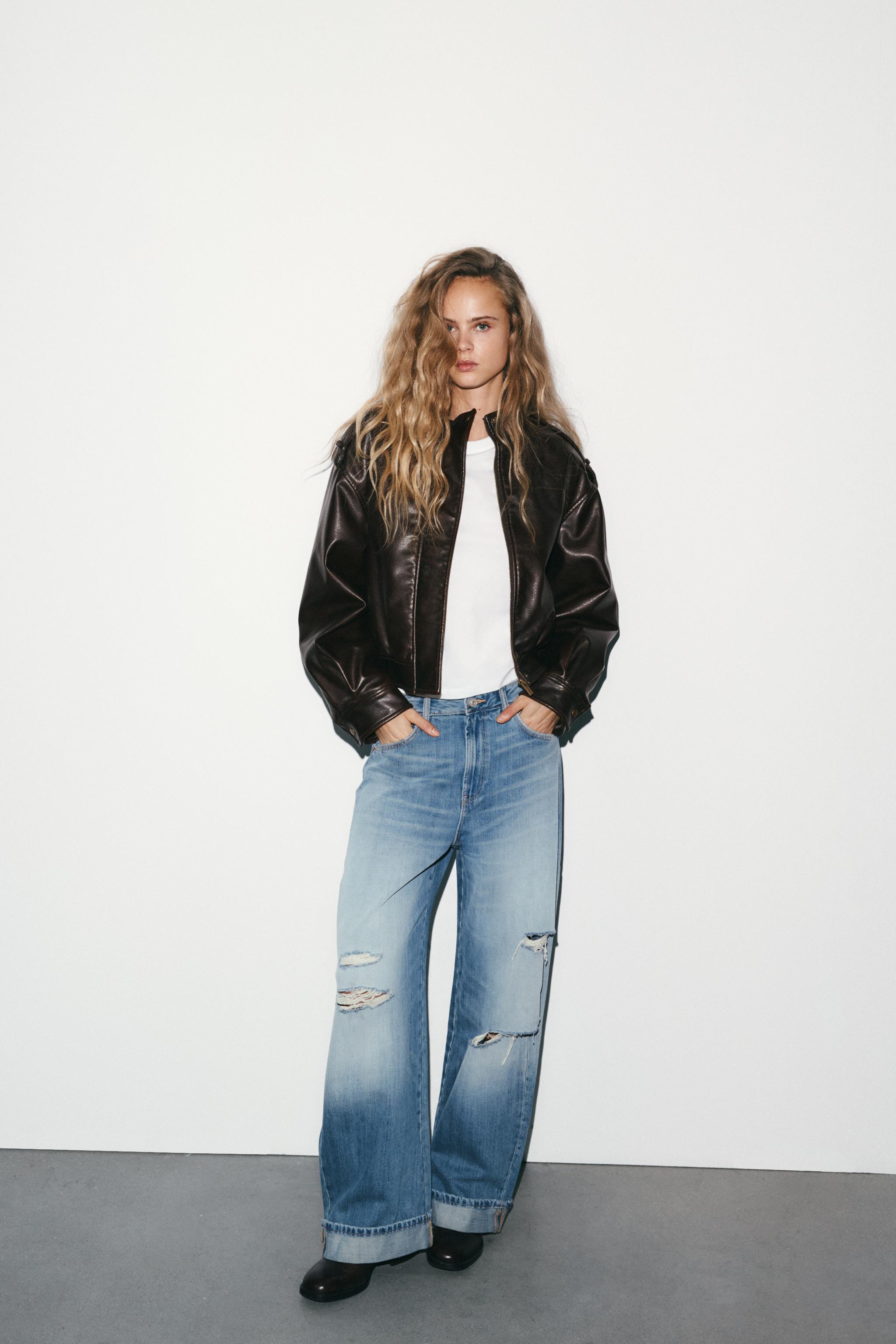 Trf Ripped Baggy Folded Jeans