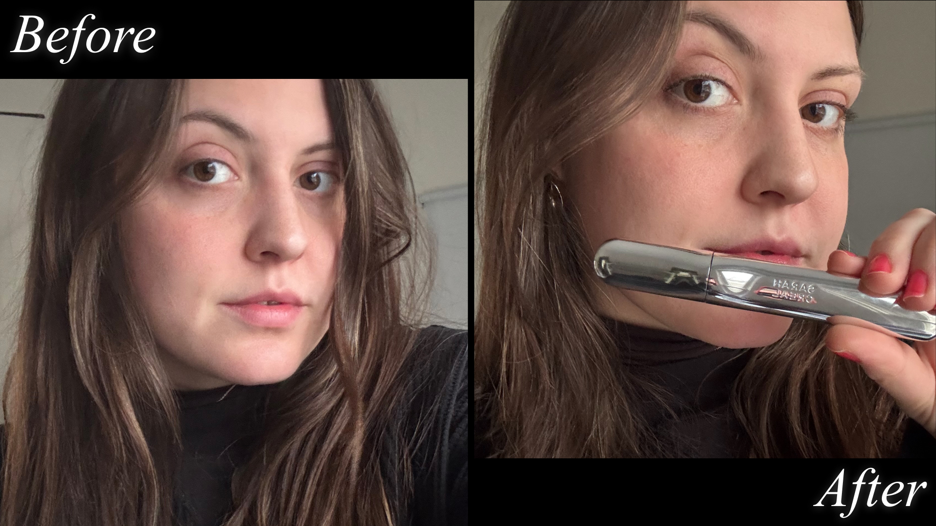 Sophia Vilensky before and after testing Sarah Creal&#039;s tubing volumizing mascara.