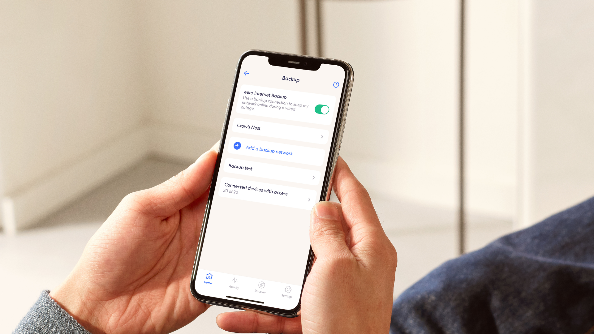 Eero Internet backup software on smartphone