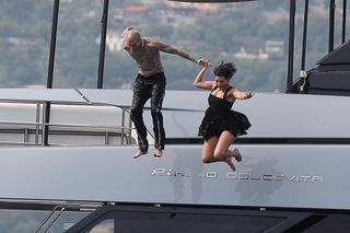 ravis Barker and Kourtney Kardashian are seen on May 22, 2022 in Portofino, Italy