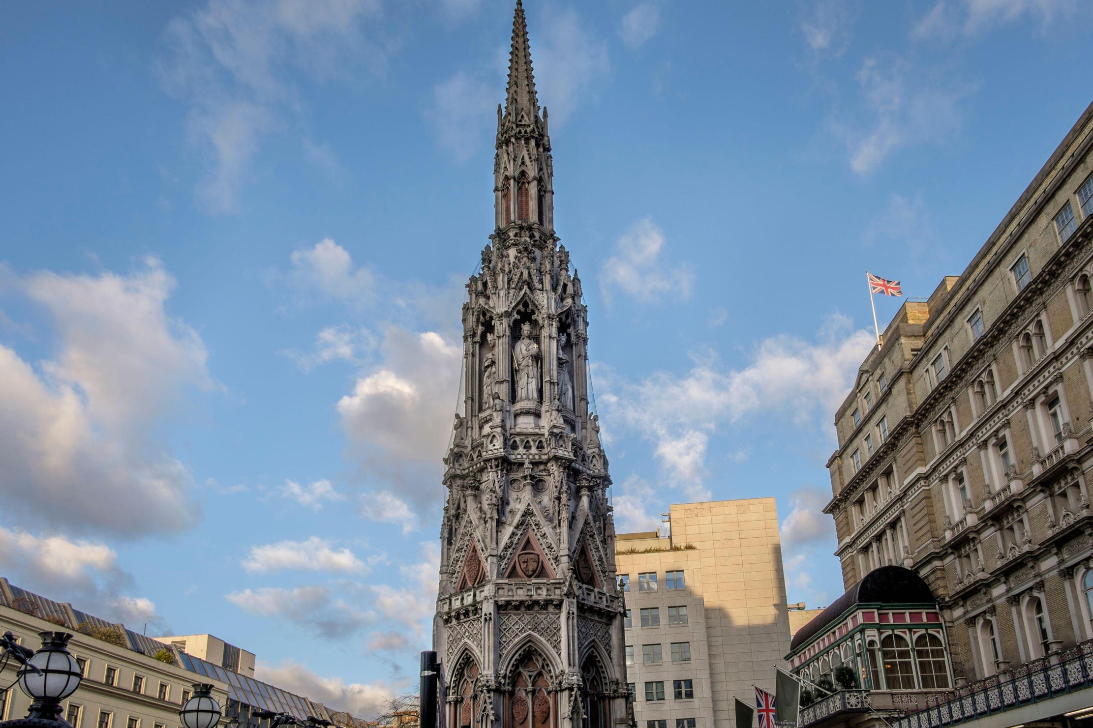 The eleanor cross outside of Charing Cross