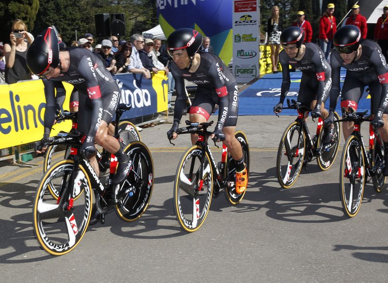 The Bora-Argon 18 team heads out for what was the winning ride