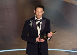 Adrien Brody accepts the Best Actor In A Leading Role award for "The Brutalist" onstage during the 97th Annual Oscars at Dolby Theatre on March 02, 2025 in Hollywood, California.