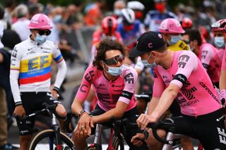 EF Education-EasyPost riders wore masks before the start of the Critérium du Dauphiné