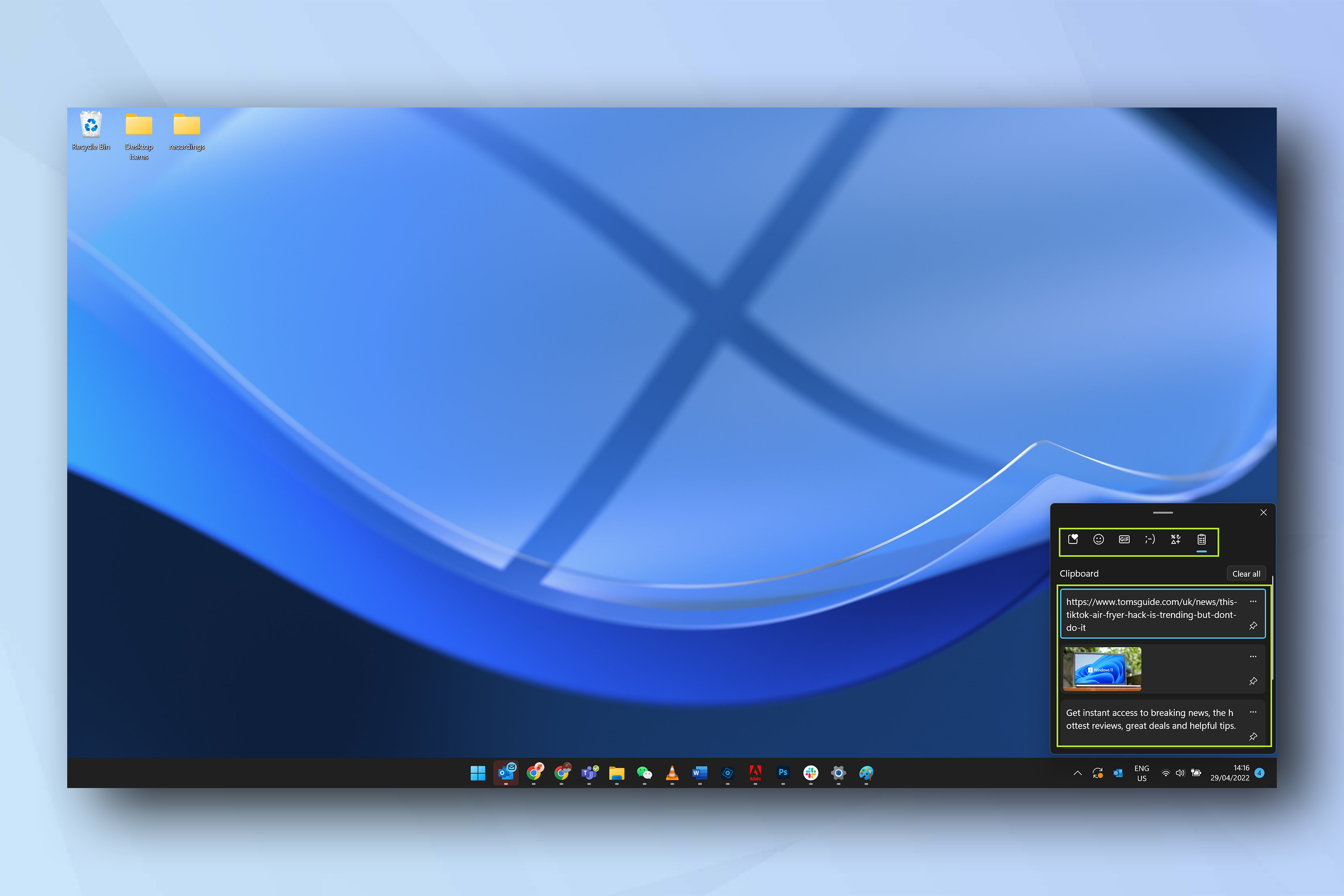 Windows 11 clipboard window showing how to enable clipboard history in Windows