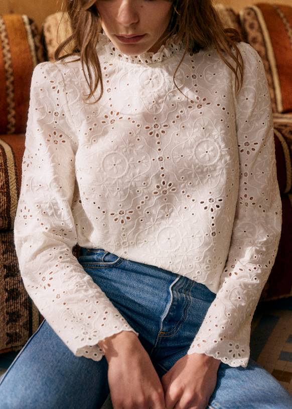 Florie Blouse - Plain Ecru Embroidery - Organic Cotton - Sézane