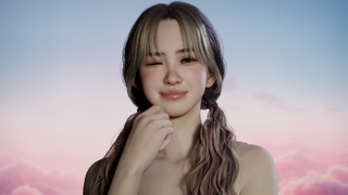 A Zoi resting their chin on their hand while winking with a small smile.