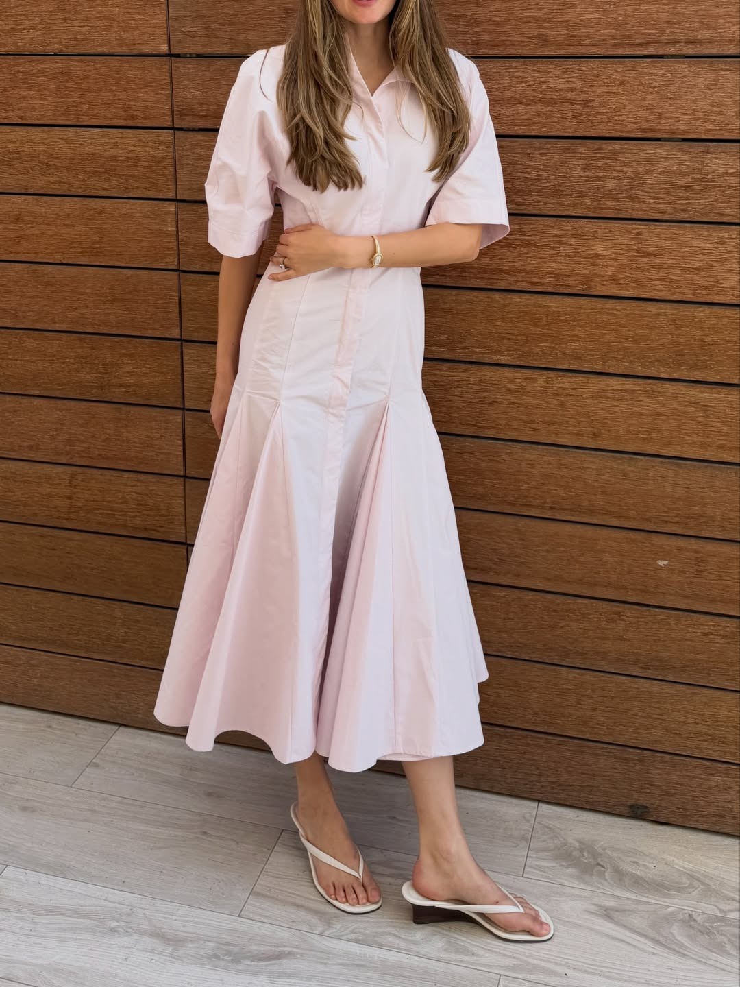 Sara Walker in a pink dress