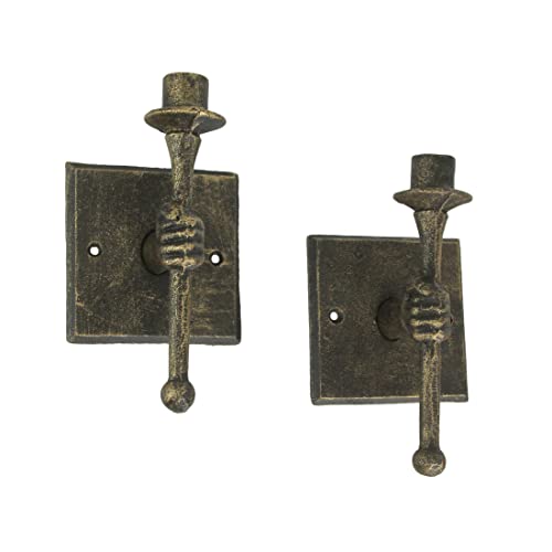 Set of 2 Antique Bronze Finish Cast Iron Torchbearer Hand Wall Sconce Candle Holders: Rustic Charm for Western D&amp;eacute;cor - 8 Inches High - Adds Elegance to Any Room