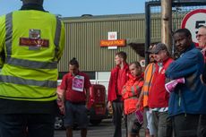 LONDON, ENGLAND - SEPTEMBER 10: Workers at the Hornsey Road sorting office in North London listen to a representative of the Communication Workers Union (CWU) on September 10, 2019 in London,