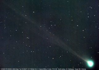 Amateur astronomer and Comet SWAN discoverer Michael Mattiazzo of Castlemaine, Australia, captured this image of the comet on May 7, 2020.