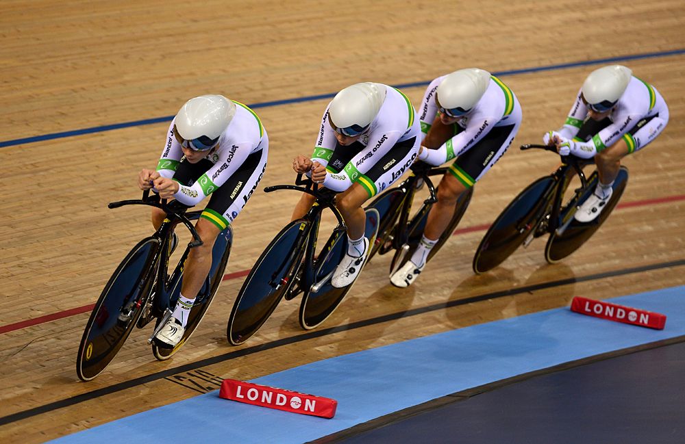 The Austrlian Team in action during the Women's Team Pursuit first round