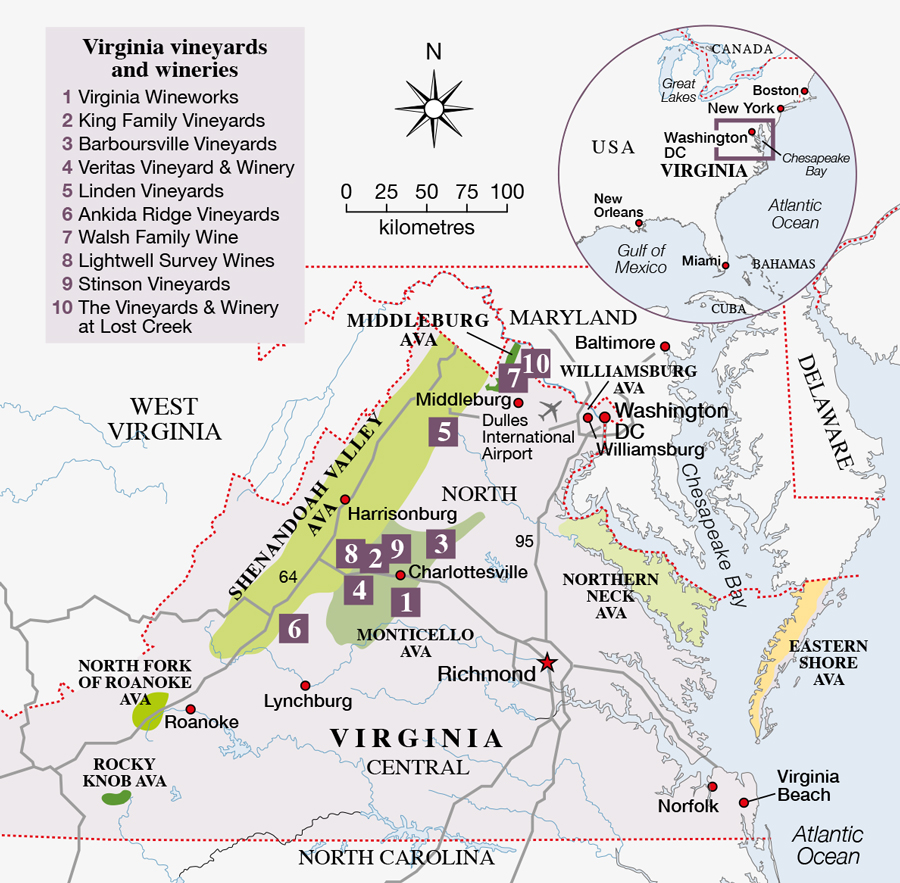 Virginia State wine map