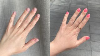 Side by side images showing BIAB vs gel nails