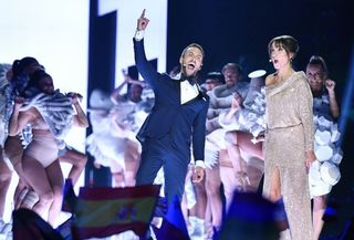 Mans Zelmerlow and Petra Mede at Eurovision