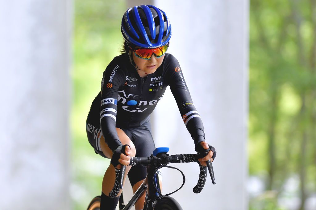 CASCATE DEL TOCE ITALY JULY 05 Eider Merino Cortazar of Spain and AR Monex Womens Pro Cycling Team during the 32nd Giro dItalia Internazionale Femminile 2021 Stage 4 a 112km Individual Time Trial from Fondovalle to Cascate Del Toce 1714m ITT GiroDonne UCIWWT on July 05 2021 in Cascate Del Toce Italy Photo by Luc ClaessenGetty Images