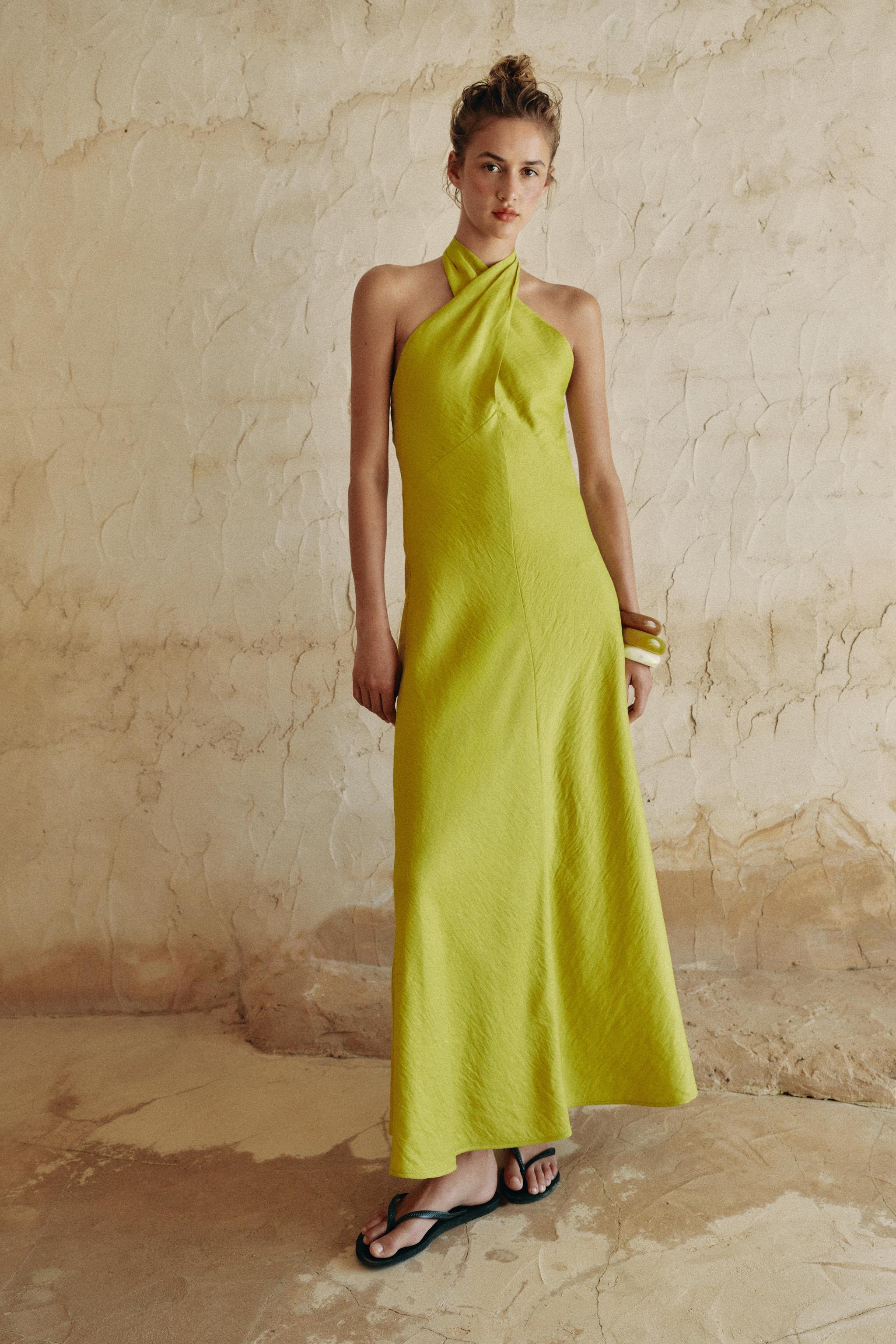 Linen Halterneck Wrap Midi Dress