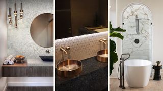 Compilation of three spa bathrooms to highlight a popular bathroom trend in 2024