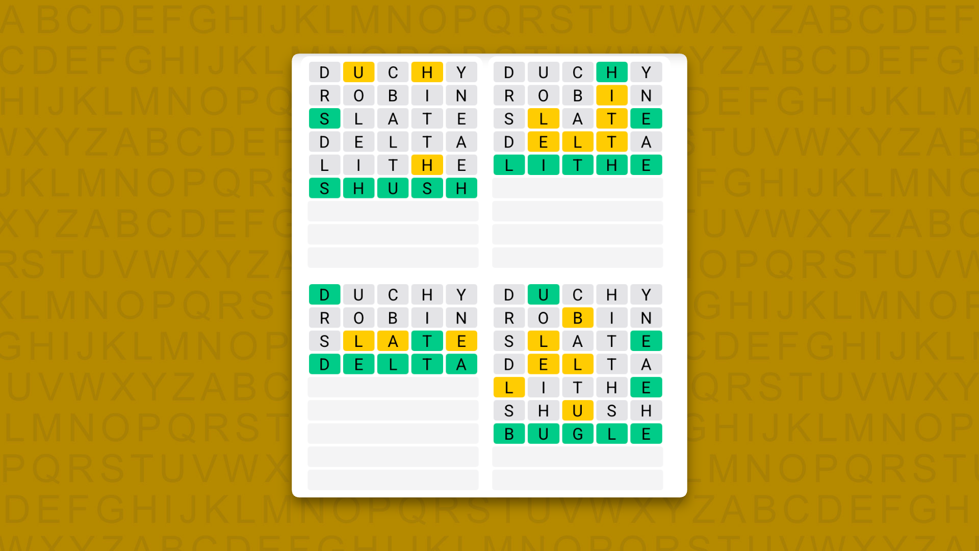 Quordle answers for game 1695 on a yellow background