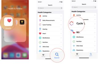 Launch the Home app, then tap Search tab, then tap Cycle Tracking