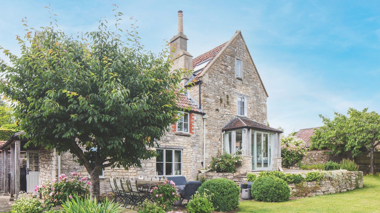 exterior of restored farmhouse in Somerset