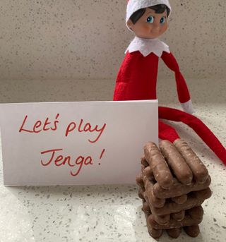 Elf on the shelf idea with chocolate biscuits
