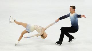 Alexa Knierim and Brandon Frazier of United States perform in Pairs Free Skating during ISU World Figure Skating Championships at Ericsson Globe on March 25, 2021 in Stockholm, Sweden
