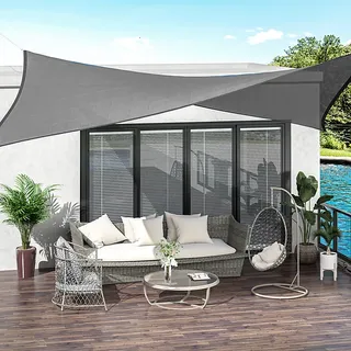 Outsunny 4x3m Sun Shade Sail Rectangle Hdpe Canopy Uv Protection, Charcoal Grey