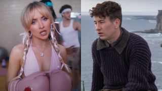 Sabrina Carpenter in "Feather" video, Barry Keoghan in The Banshees of Inisherin.
