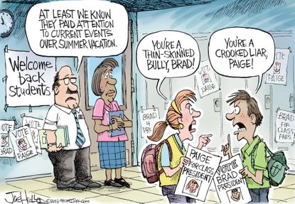 Political cartoons U.S. education 2016 Hillary Trump school